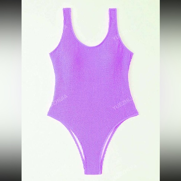 Brand New One-Piece Ribbed Purple Swimsuit - Picture 3 of 7